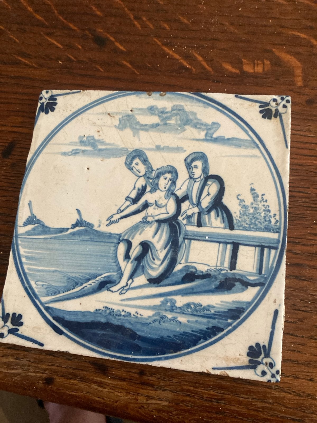 Antieke Delfts Blauwe Tegel met Bijbelse Scène, Antiek en Kunst, Antiek | Wandborden en Tegels, Ophalen of Verzenden