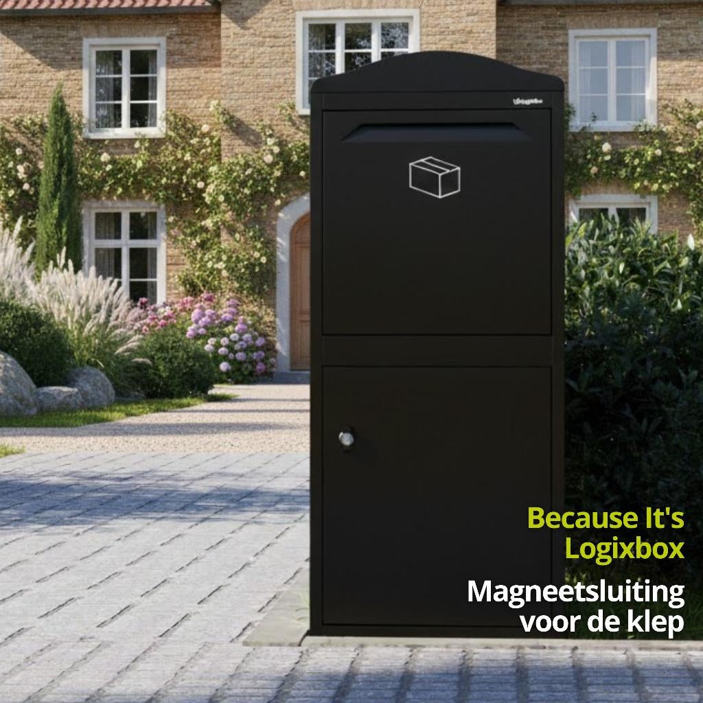 Logixbox - Pakket Brievenbus - zwart, Tuin en Terras, Brievenbussen, Nieuw, Staande brievenbus, Staal, Ophalen of Verzenden