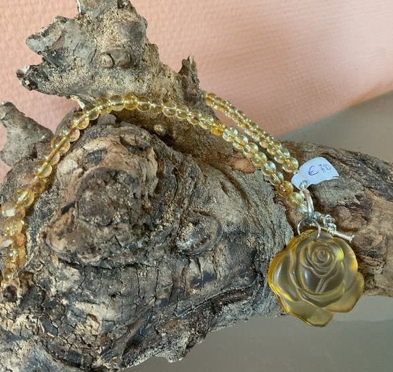 Ketting met citrien- en glaskristal kralen en gele hanger, Met edelsteen, Geel, Nieuw, Ophalen of Verzenden