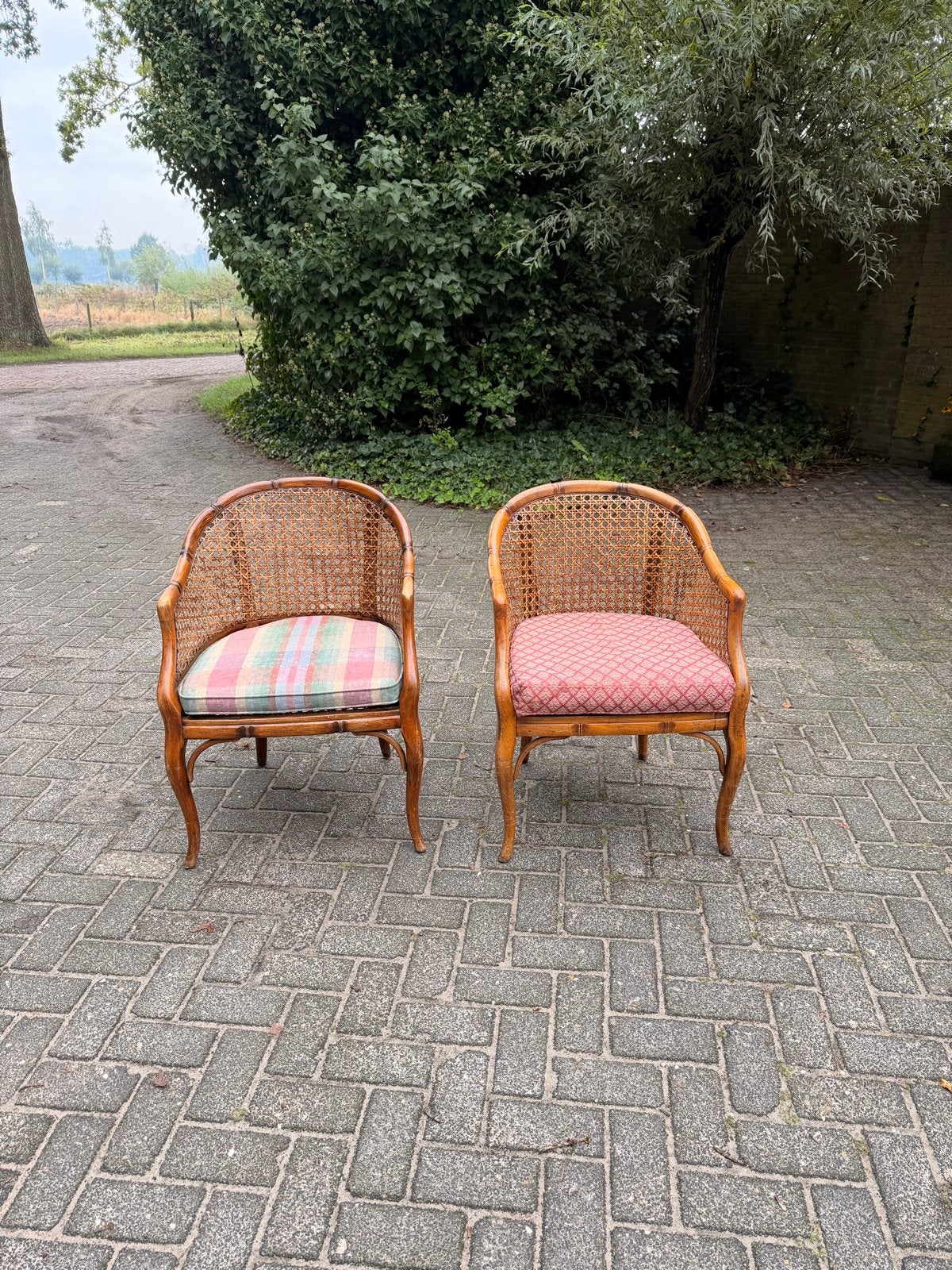 Set van 2 rotan fauteuils webbing, Huis en Inrichting, Ophalen, Gebruikt, ., 75 tot 100 cm