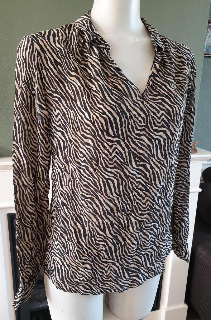 Purdey beige zebra top mt 36 S zijde, Kleding | Dames, Beige, Ophalen of Verzenden, Purdey, Lange mouw