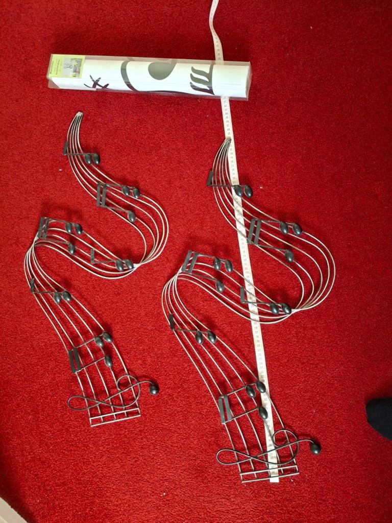 2x Metalen Muzieknoot Wanddecoratie + Muursticker, Metaal, Wandsculptuur, Zilver, Ophalen of Verzenden