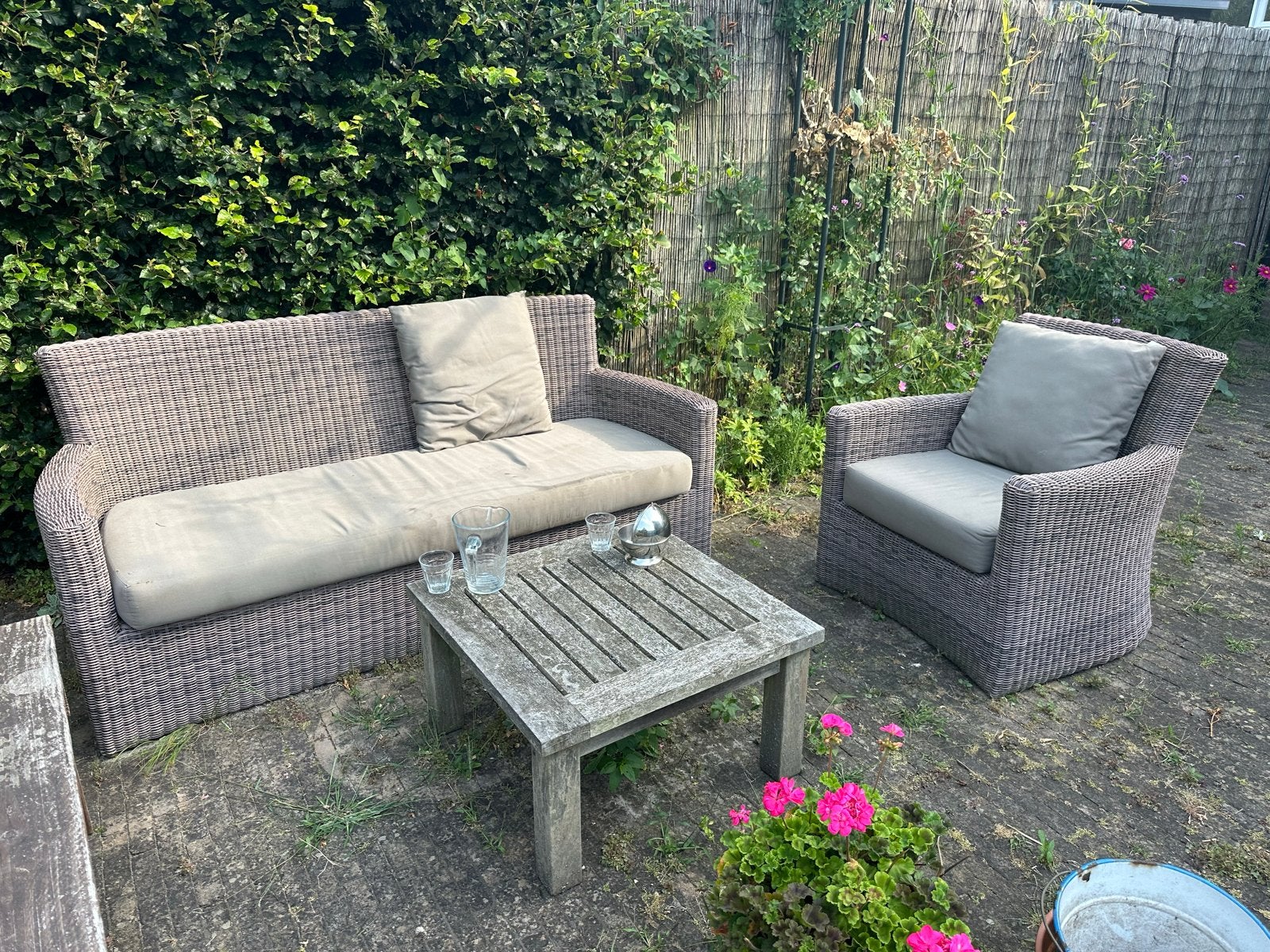 Wicker Loungeset met 3 losse kussens, Ophalen, Gebruikt, 3 zitplaatsen, Loungeset
