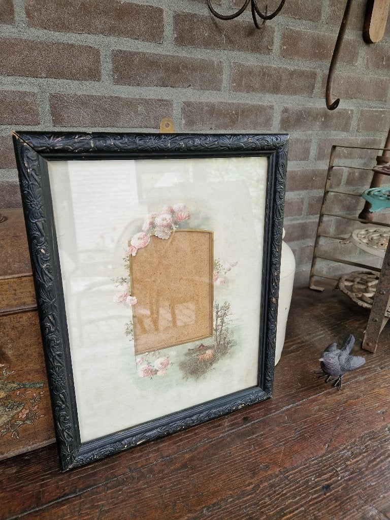 brocante houten fotolijst met passe partout, Ophalen of Verzenden