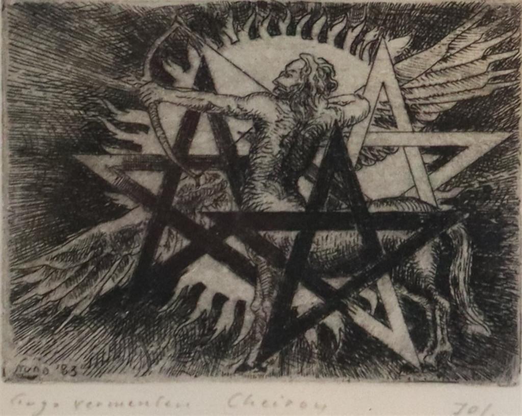 Cheiron ets mythologie Vermeulen gesign genmrd, Ophalen of Verzenden, Mythologie, Ets, Met tekst