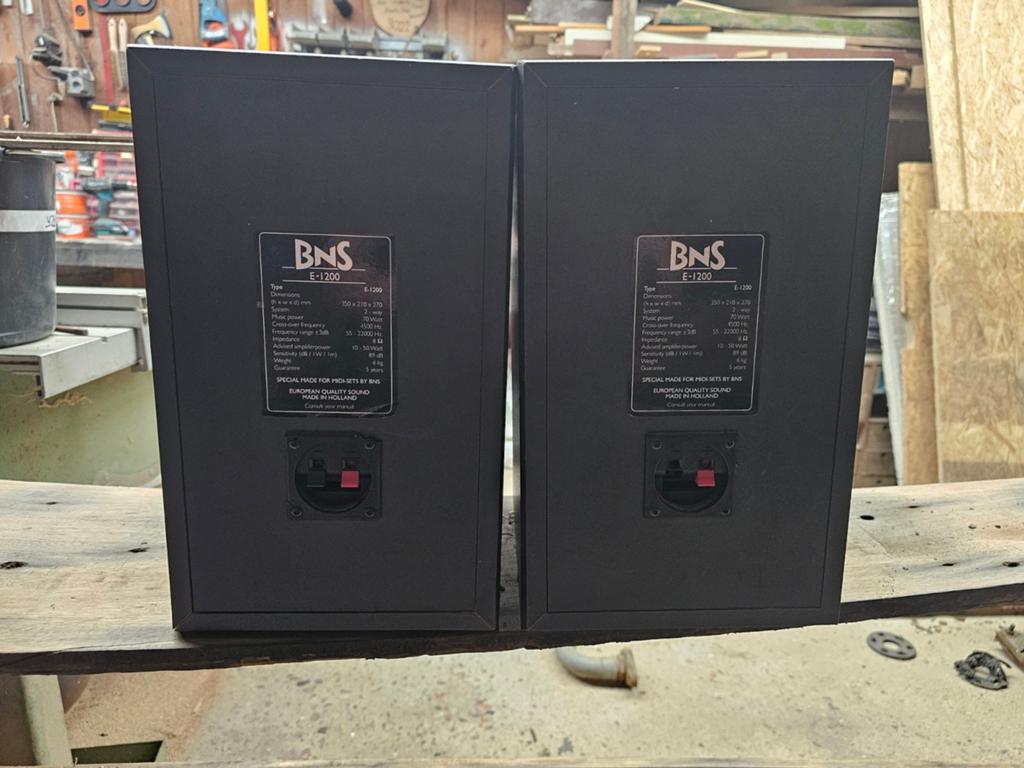 BNS E-1200 Boekenplank Speakers - Set van 2, Audio, Tv en Foto, Luidsprekers, Gebruikt, 60 tot 120 watt, Front, Rear of Stereo speakers