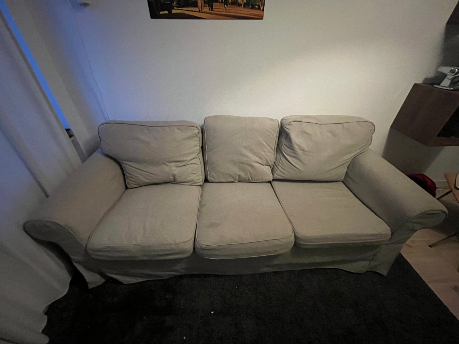 Ikea ektorp drie zits bankhoes beige, Ophalen, Gebruikt, Driepersoons, 75 tot 100 cm