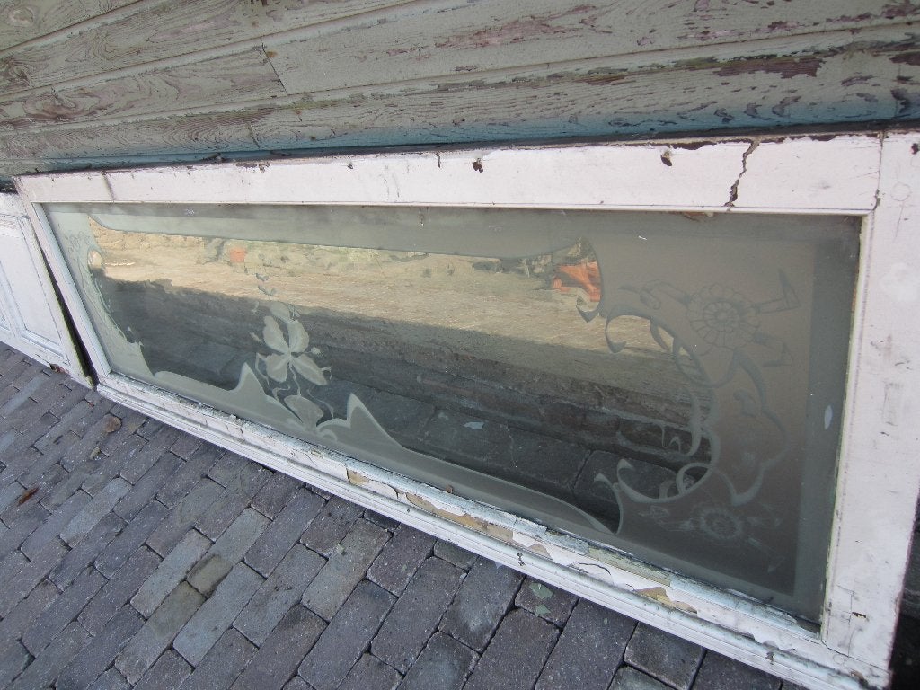 56hx205br glasplaat prachtig ge-etst glas art nouveau