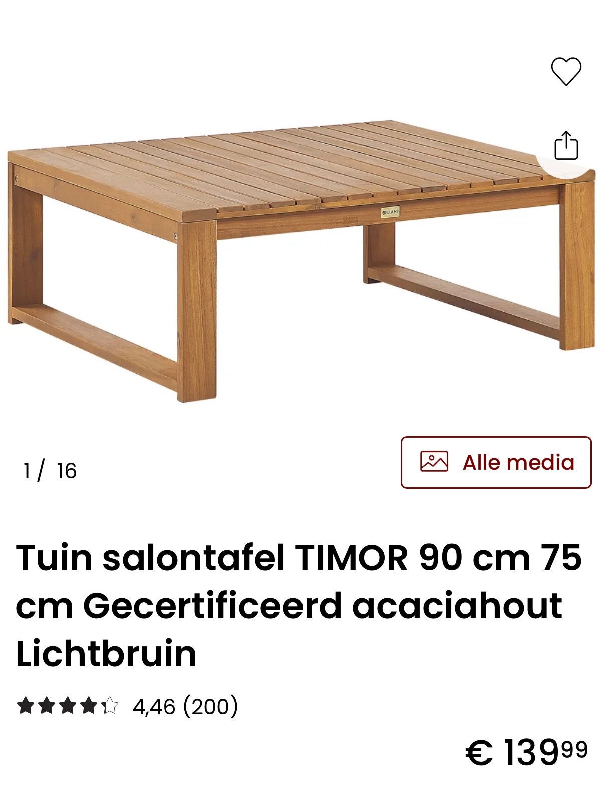 Salontafel tuin Timor - Nieuw, licht beschadigd, Ophalen, Nieuw, Rechthoekig, Hout