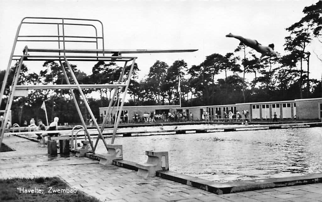 JQ329 Havelte Zwembad 1960, Verzamelen, Ophalen of Verzenden, 1940 tot 1960, Ongelopen, Drenthe