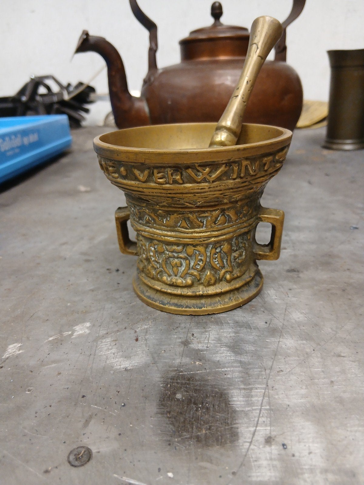 Antieke Bronzen Vijzel met Stamper - Decoratief, Ophalen of Verzenden, Brons