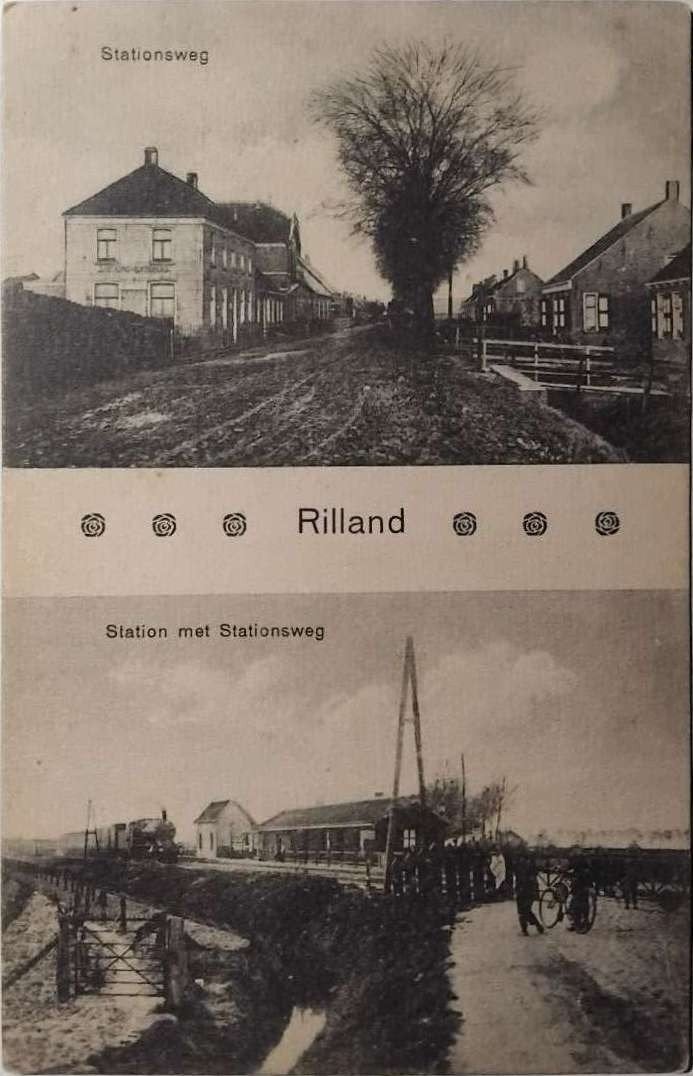 Rilland (Zeeland) Station met Stoomtrein & Stationsweg, Ophalen of Verzenden, Voor 1920, Ongelopen, Zeeland