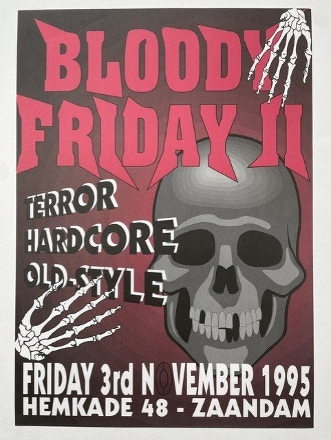 poster BLOODY FRIDAY 2 terror hardcore old style 1995, Ophalen of Verzenden, Gebruikt, A1 t/m A3, Film en Tv