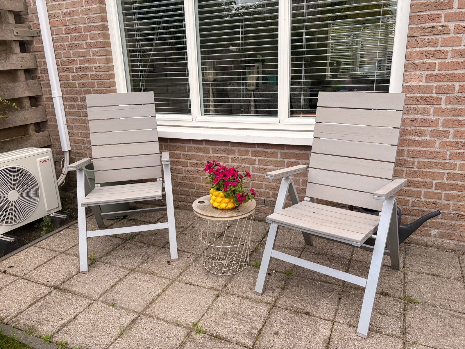 2 grijze tuinstoelen met verstelbare leuning, Ophalen, Gebruikt, Verstelbaar