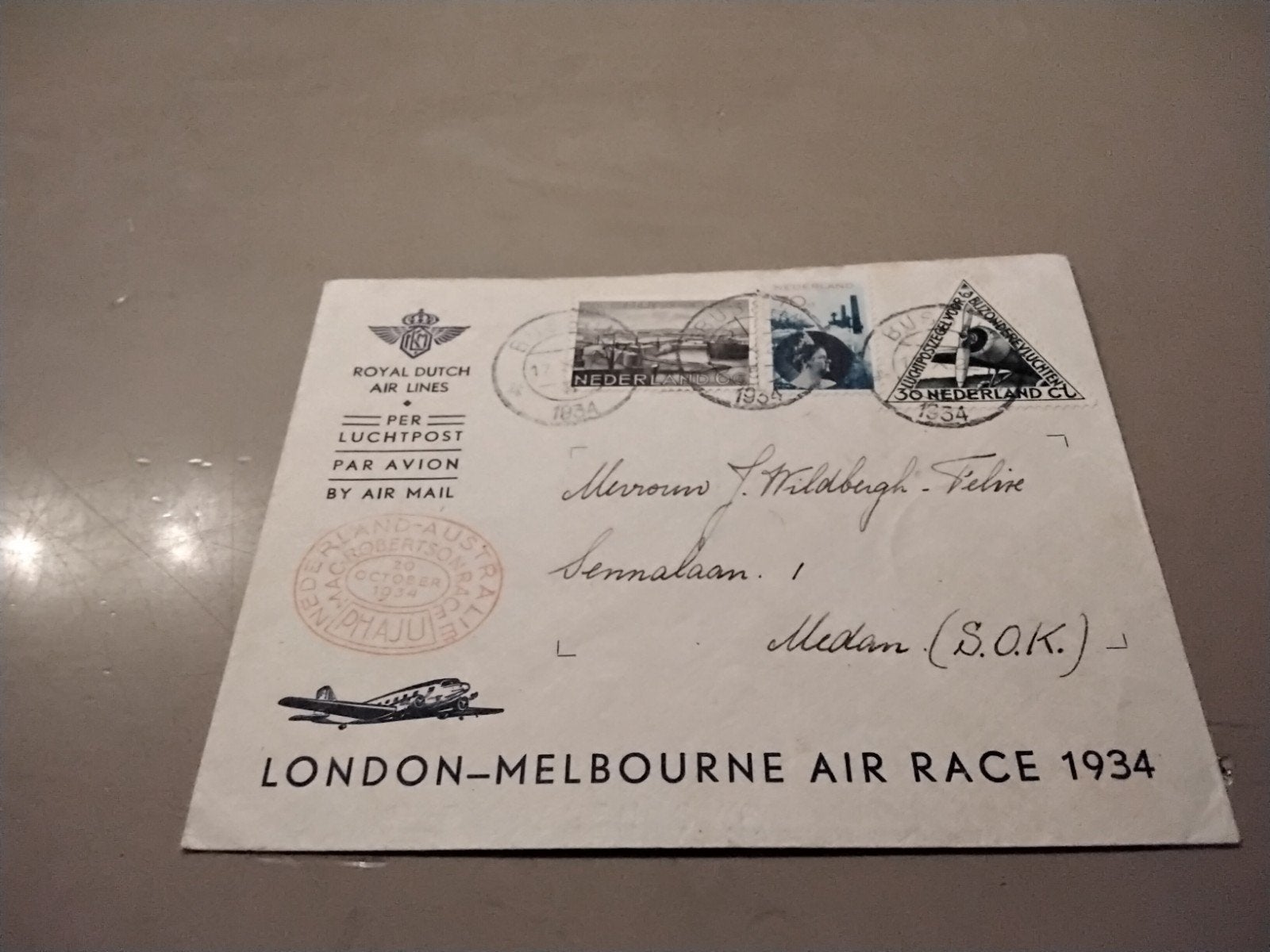 KLM Uiver Mac Robertson Race 1934 Luchtpostbrief, Verzamelen, Verzenden