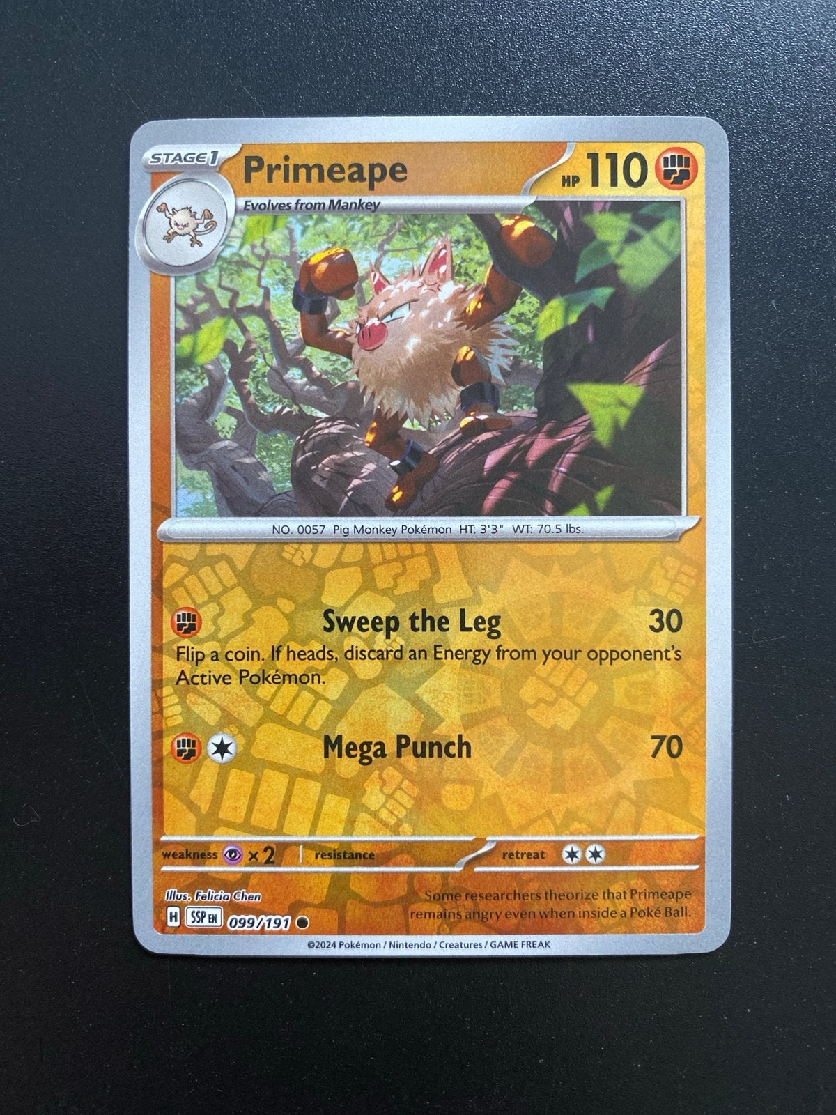 Primeape 099/191 Reverse Holo Pokémon Surging Sparks, Ophalen of Verzenden, Nieuw, Losse kaart, Foil