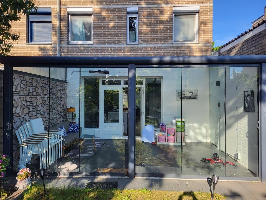Moderne glazen veranda met schuifwdeuren, Tuin en Terras, Overkappingen, Ophalen, Zo goed als nieuw, Veranda