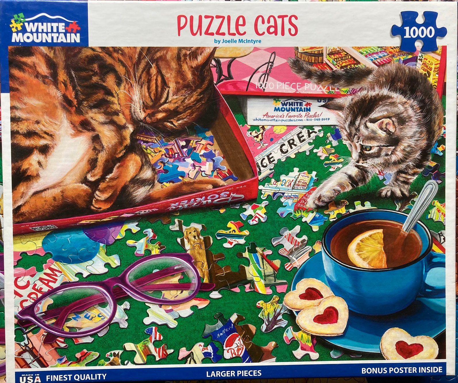 White Mountain 1000🧩 Puzzle Cats, Hobby en Vrije tijd, Ophalen of Verzenden, 500 t/m 1500 stukjes, Zo goed als nieuw, Legpuzzel