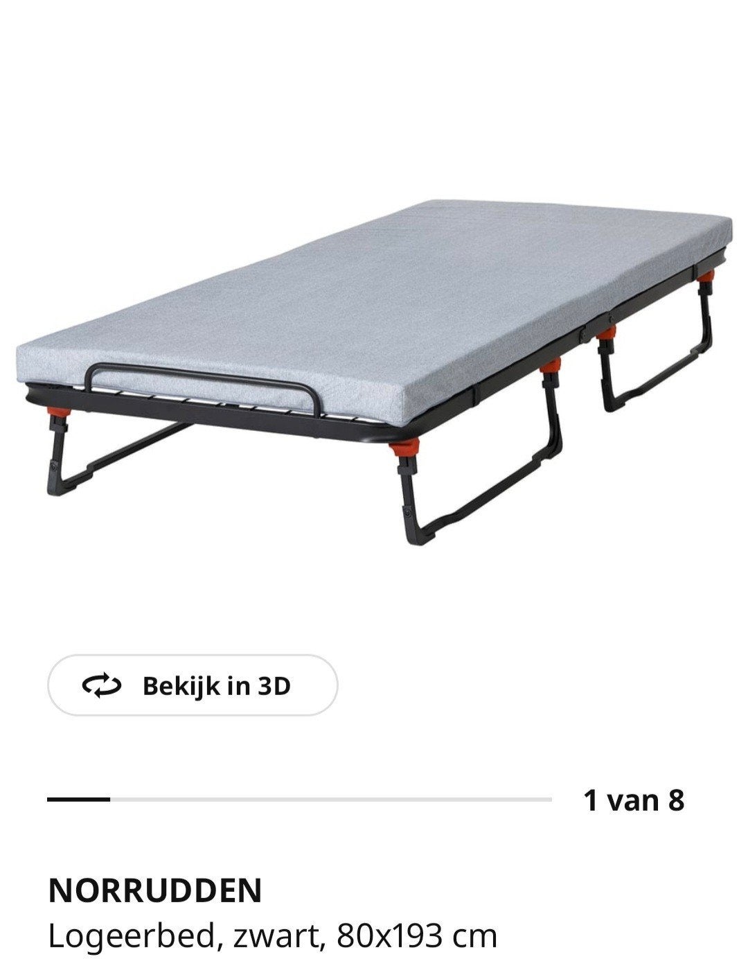 Nieuw Ikea Norrudden logeerbed 80x193 cm, Ophalen, Eenpersoons, Zwart, Nieuw