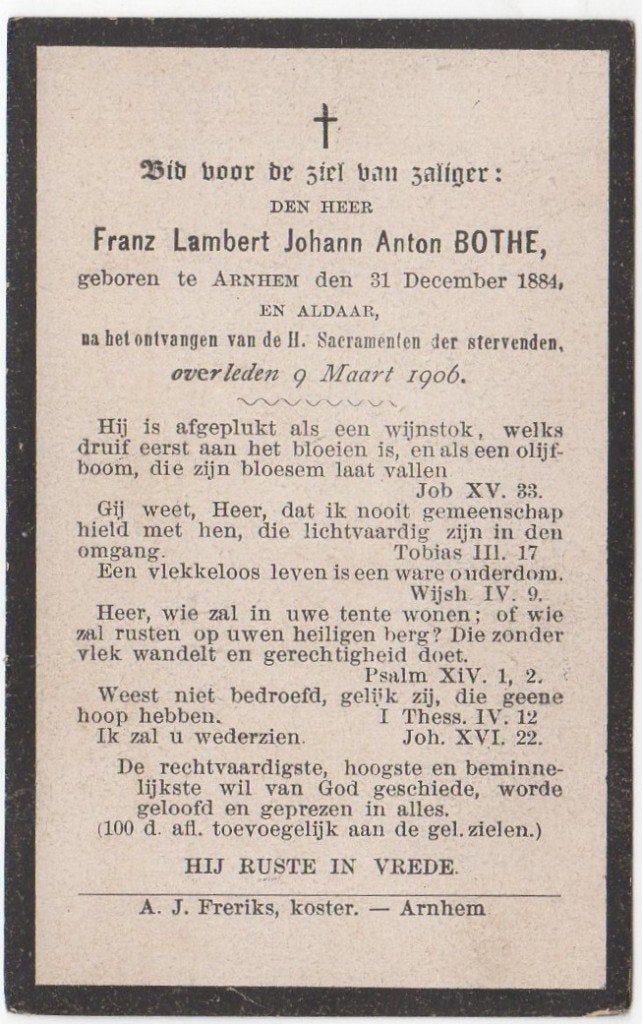 Franz Lambert Johann A. Bothe 1884 - 1906 Arnhem, 21 jaar, Verzenden