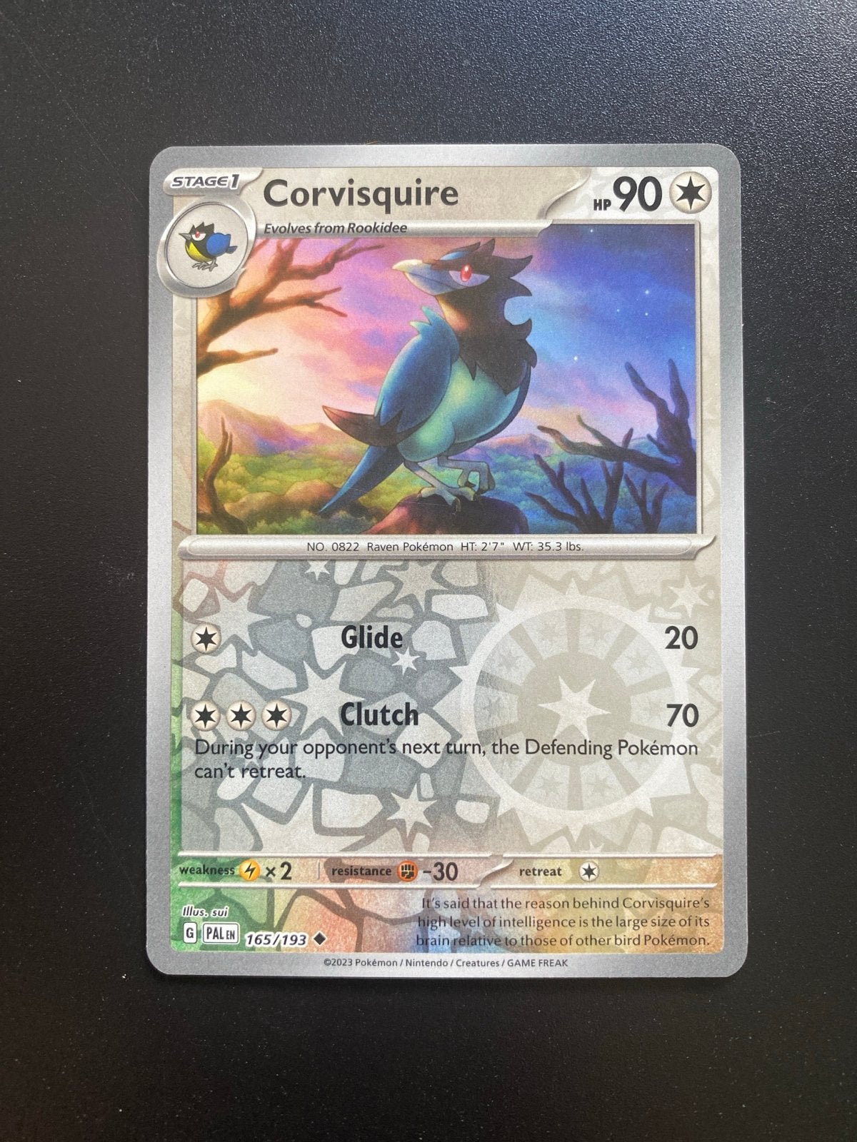 Corvisquire 165/193 Reverse Holo Pokémon Paldea Evolved, Ophalen of Verzenden, Zo goed als nieuw, Losse kaart, Foil