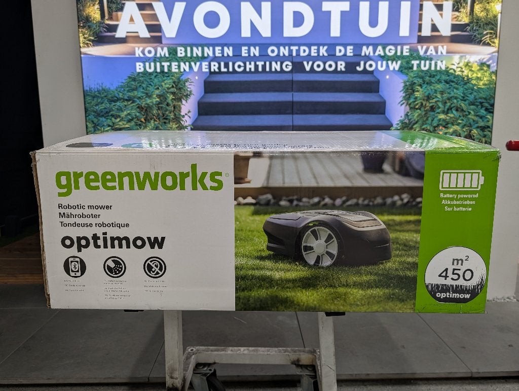 Greenworks robotmaaier 450m2, 550m2, 750m2 (nieuw), Tuin en Terras, Nieuw, Ophalen of Verzenden, Met regensensor, Greenworks
