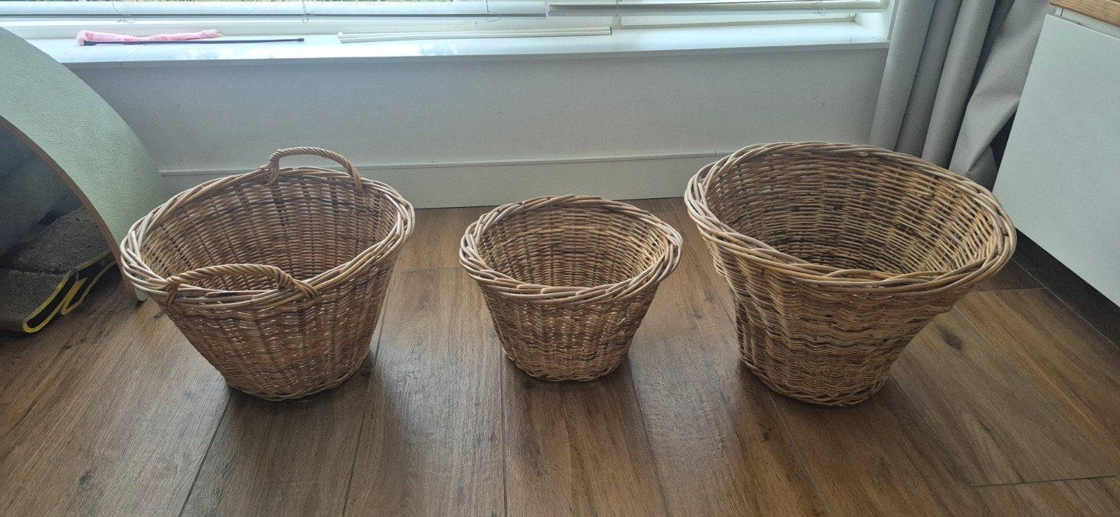 Set van 3 handgemaakte rieten manden, Ophalen, Gebruikt, Mand, Riet