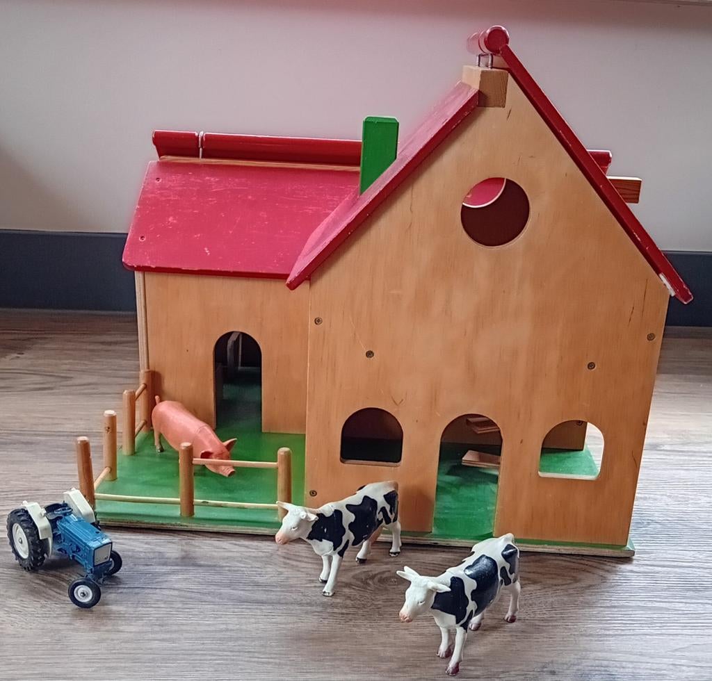 Houten Boerderij Speelset met Dieren en Tractor, Ophalen, Gebruikt, Jongen of Meisje