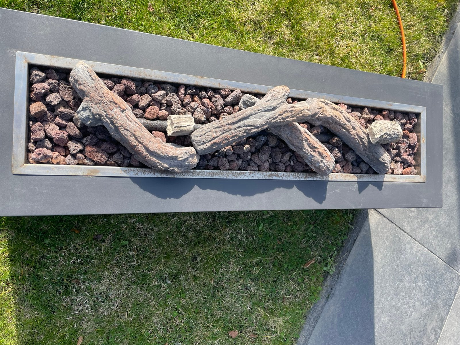 Gas openhaard zonder kap donker grijs met box voor gasfles, Ophalen, Gebruikt