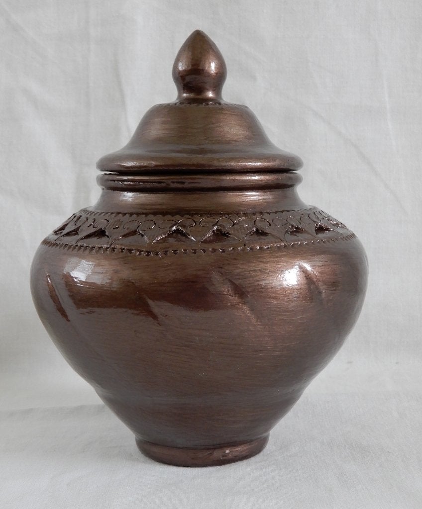 Urn Brons kleur Reliëf ( Verdeel urn ), Ophalen of Verzenden, Nieuw, Steen/keramiek, Klassiek
