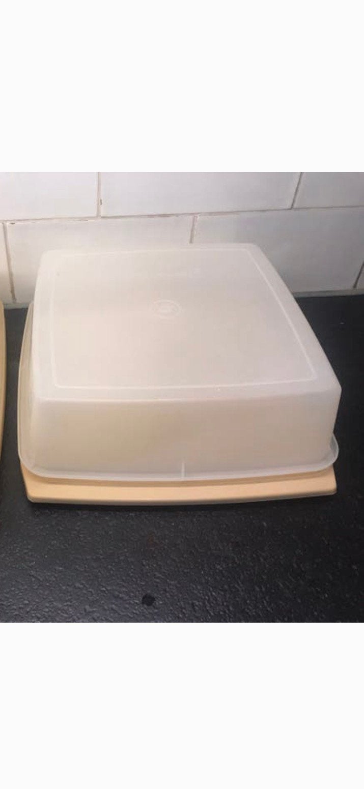 Tupperware retro vintage vierkant gebaksdoos plateau stolp, Ophalen, Gebruikt, Met deksel, Bus of Trommel