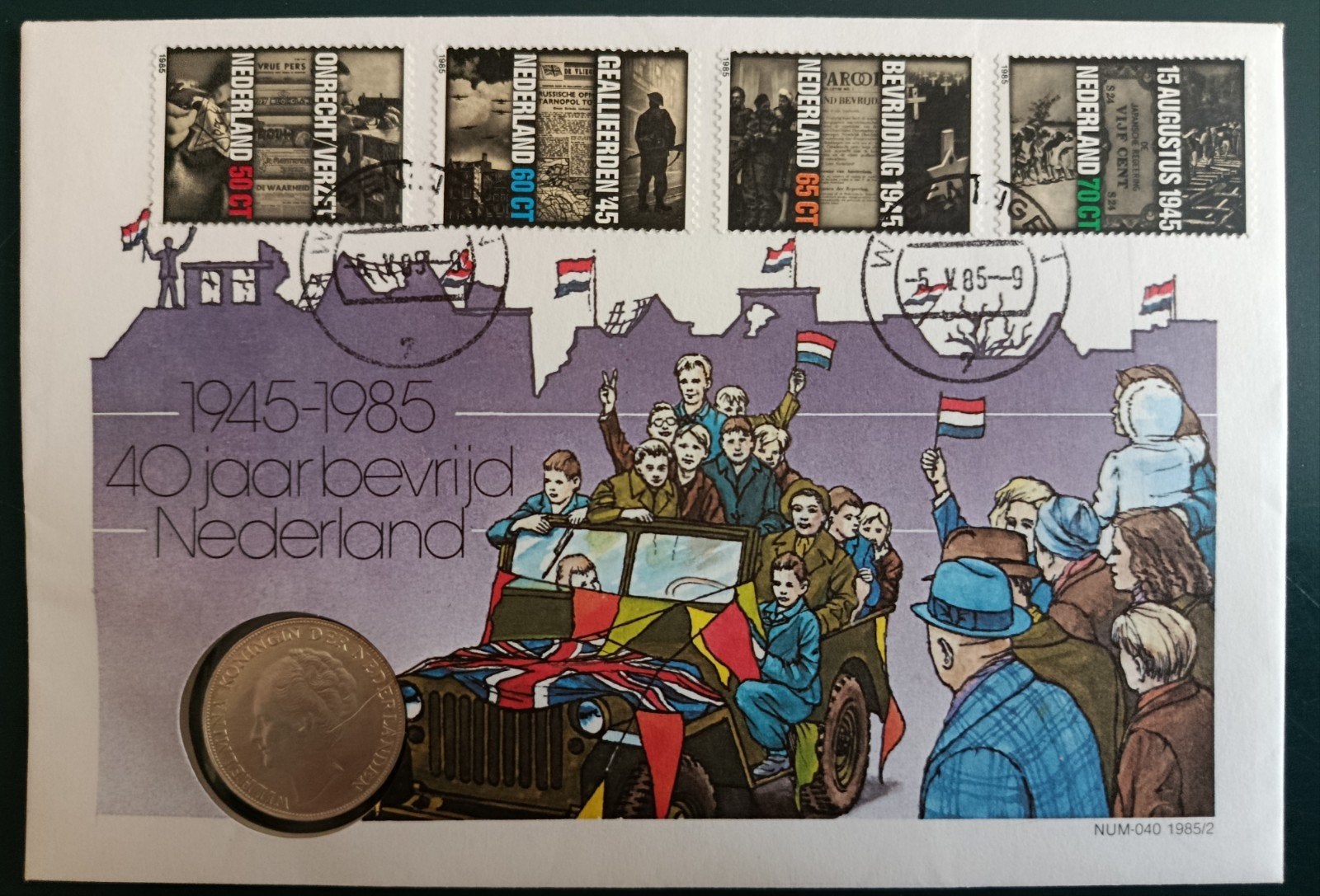 Munt brief 1985, 40 jaar bevrijding, 1 gulden, Koningin Beatrix, Zilver, Verzenden