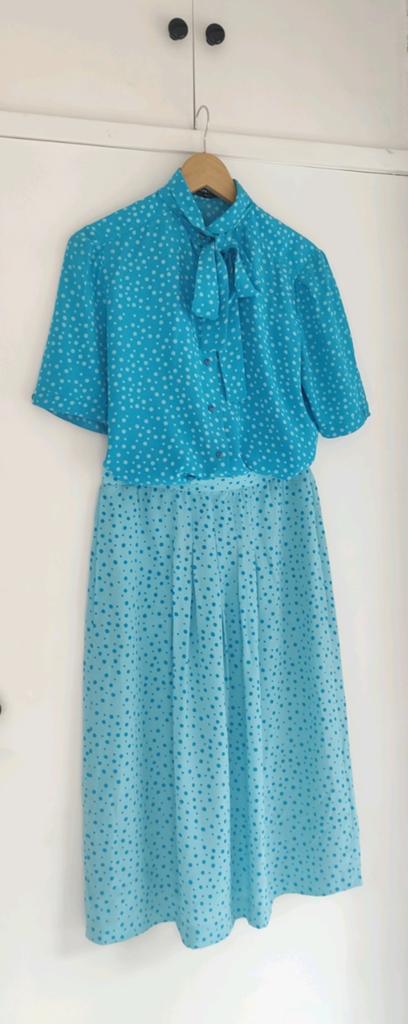 Unieke Vintage set, zijden rok + blouse van Louis Féraud, Blauw, Louis Féraud, Ophalen of Verzenden, Zo goed als nieuw