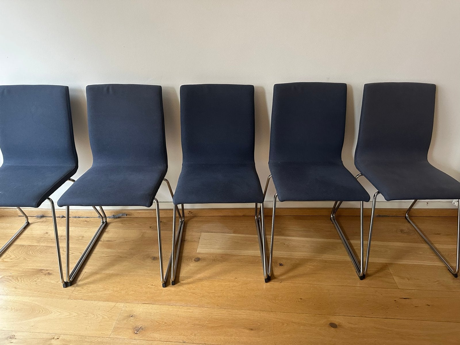 Set van 5 eetkamerstoelen, Huis en Inrichting, Ophalen, Gebruikt, Blauw, Stof