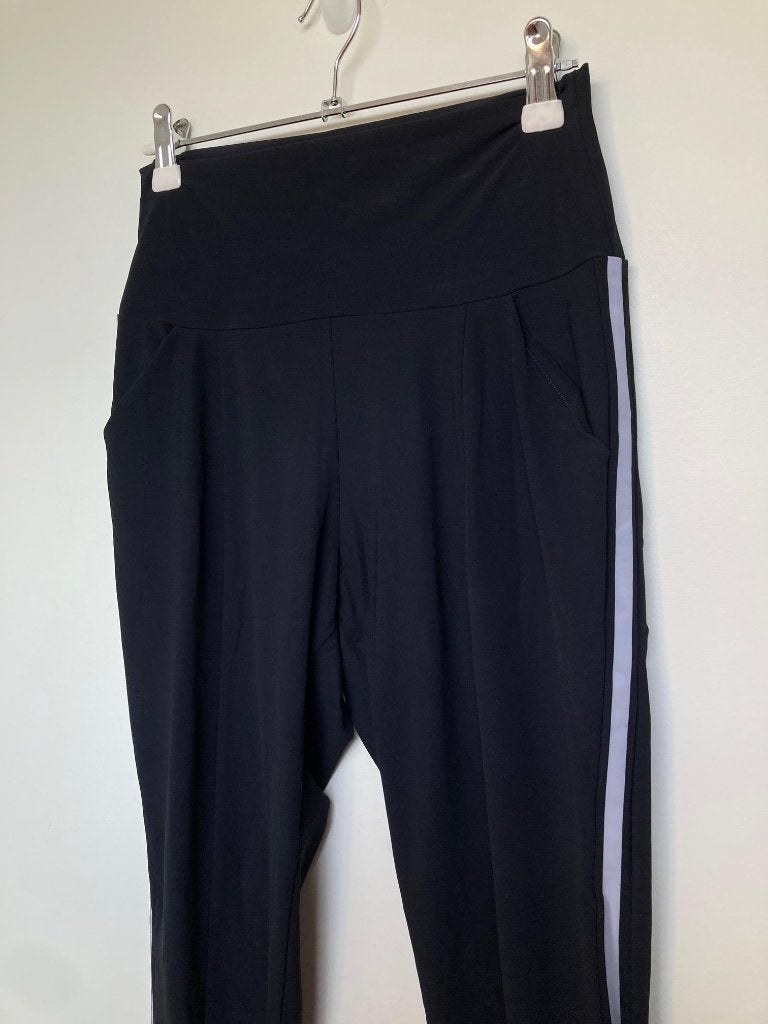 Japan TKY zwarte high waist travelstof broek grijze bies XS, Zwart, Japan TKY, Leidsevaartweg 1, 2106NA Heemstede, Ophalen of Verzenden