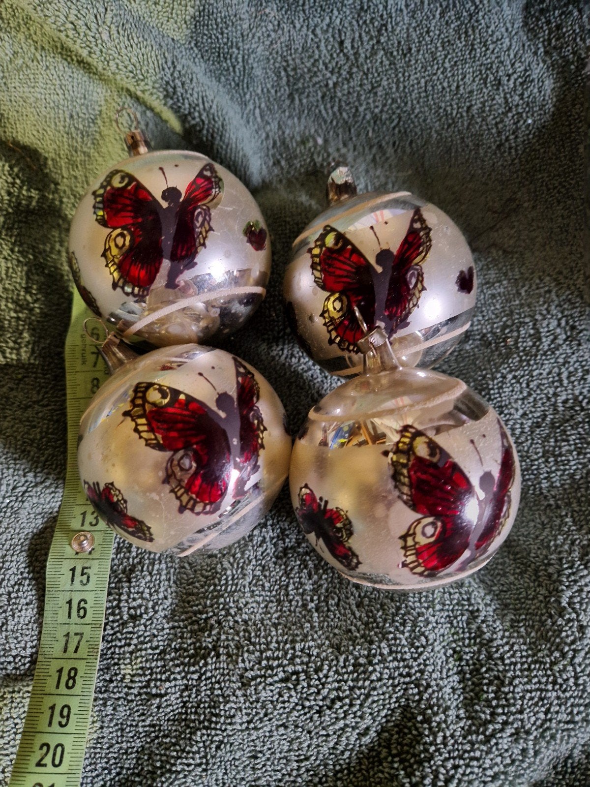 4 VINTAGE GLAZEN KERSTBALLEN, Diversen, Ophalen of Verzenden