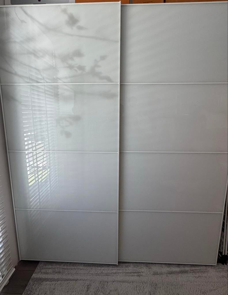 IKEA PAX schuifdeuren met 4 panelen, wit/matglas, Ophalen, Gebruikt, 100 tot 150 cm, 200 cm of meer