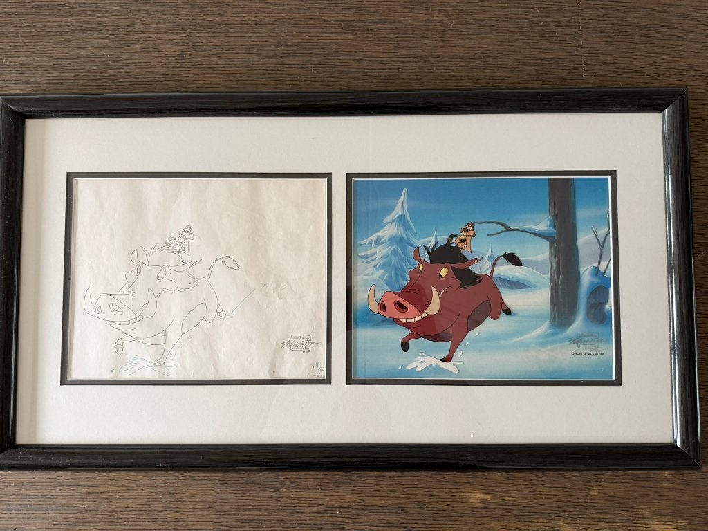 Originele Disney-cel Timon & Pumbaa 1995 met certificaat, Verzamelen, Ophalen of Verzenden, Leeuwenkoning of Jungle Boek, Gebruikt