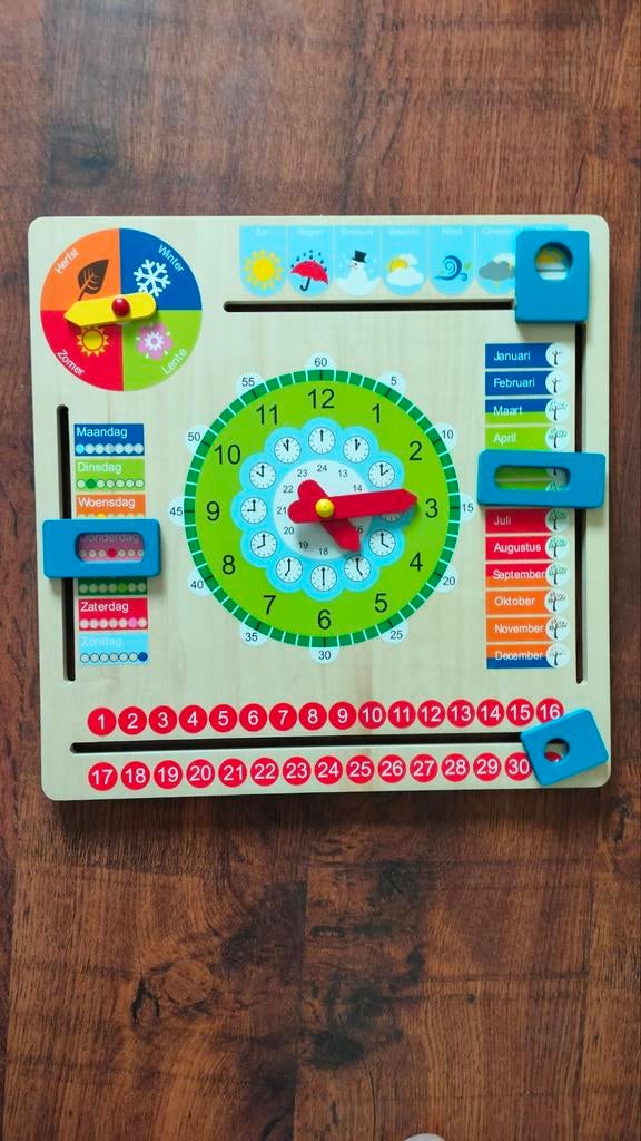 Educatieve Houten Kinderklok - Leren Klokkijken en Kalender, Ophalen, Gebruikt, Rekenen