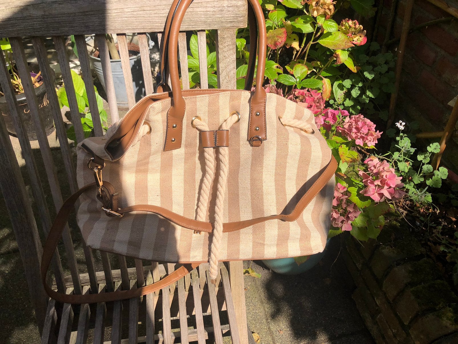 Tas, linnen, Asos, strandtas, weekendtas, Sieraden, Tassen en Uiterlijk, Ophalen of Verzenden, Nieuw, Beige