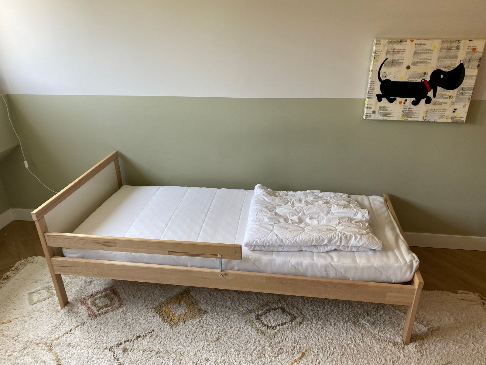 IKEA Peuterbed met matras, wasbare hoes en dekbed, Ophalen, 70 tot 85 cm, 140 tot 160 cm, Zo goed als nieuw