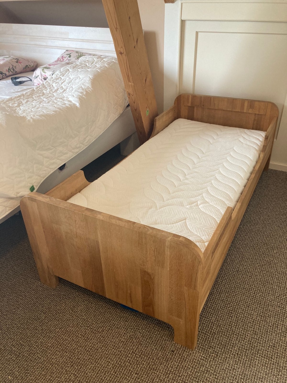 Peuterbed/juniorbed massief eikenhout 70x150 compleet!!, 70 tot 85 cm, 140 tot 160 cm, Zo goed als nieuw, Ophalen