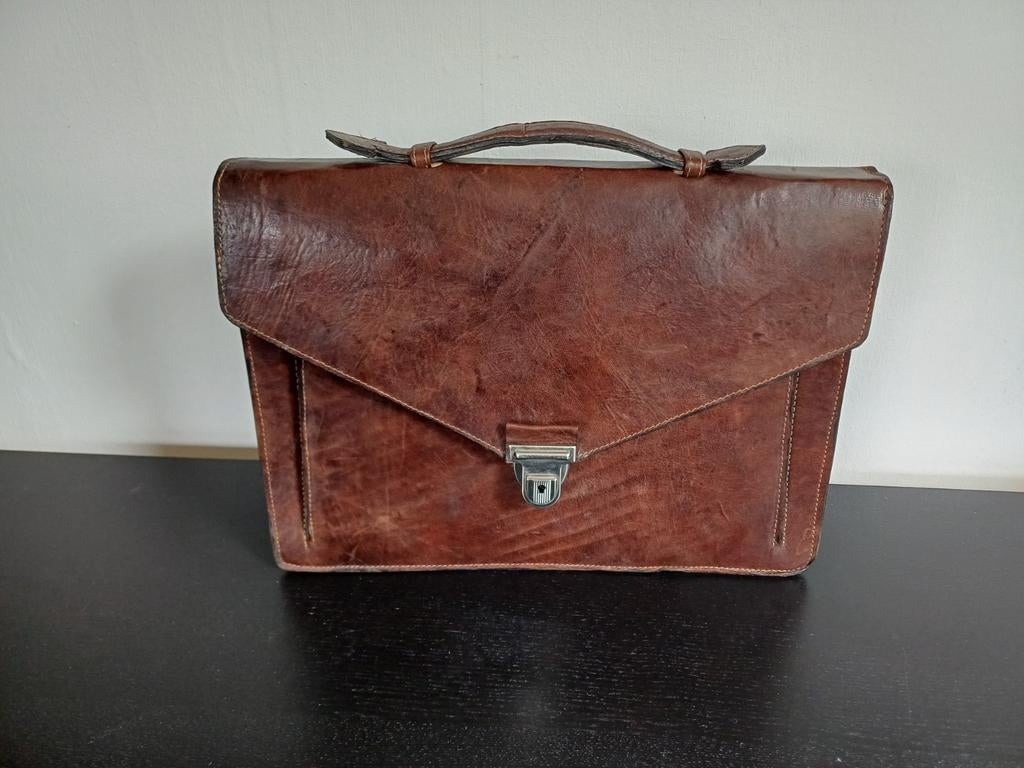 Leren aktetas, 30 tot 40 cm, Bruin, Aktetas of Boekentas, Ophalen of Verzenden