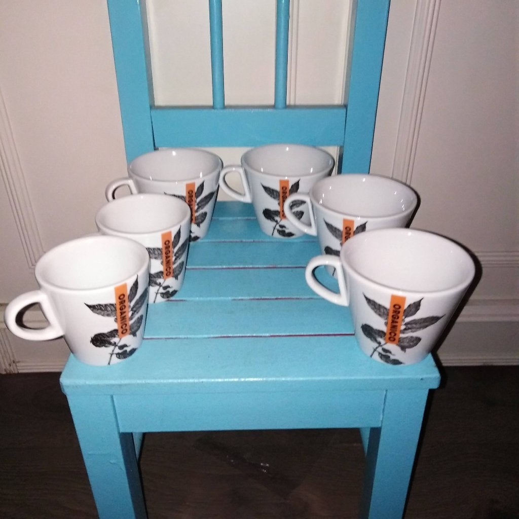 Organico Costa Verde mokjes: 2x espresso, 4x lungo - Deac, Ophalen, Zo goed als nieuw, Overige stijlen, Kop(pen) en/of Schotel(s)