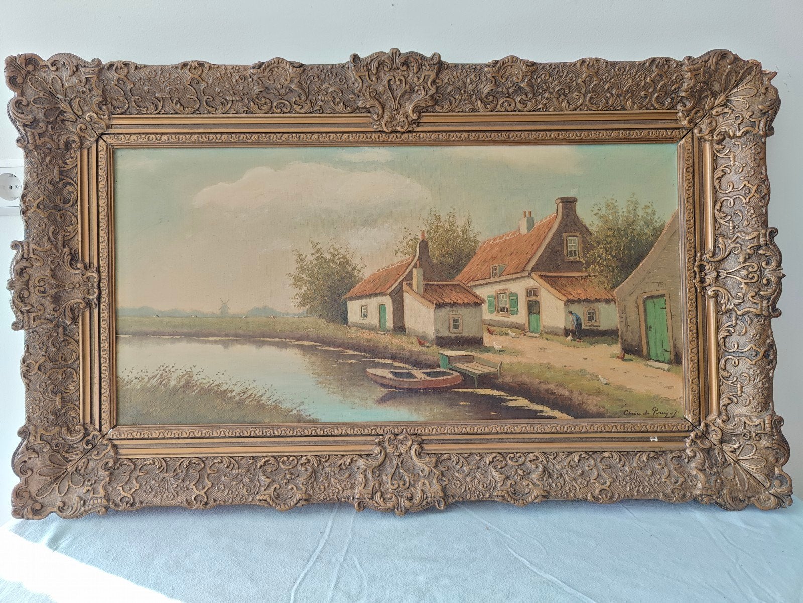Olieverfschilderij van Chris de Bruijn - Hollands landschap, Antiek en Kunst, Kunst | Schilderijen | Klassiek, Ophalen of Verzenden