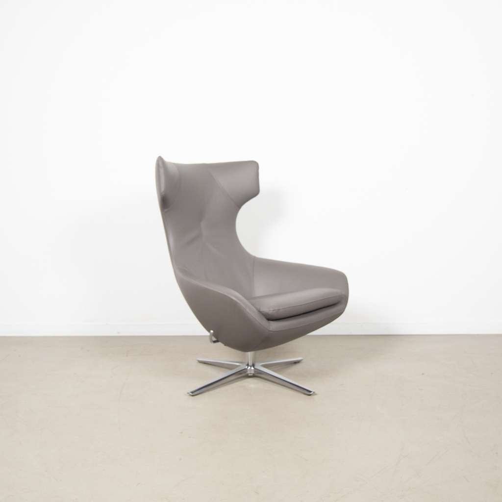 2x Leolux Caruzzo Plus Fauteuil Grijs Leer, Niet ingevuld, Niet ingevuld, Zo goed als nieuw, 75 tot 100 cm