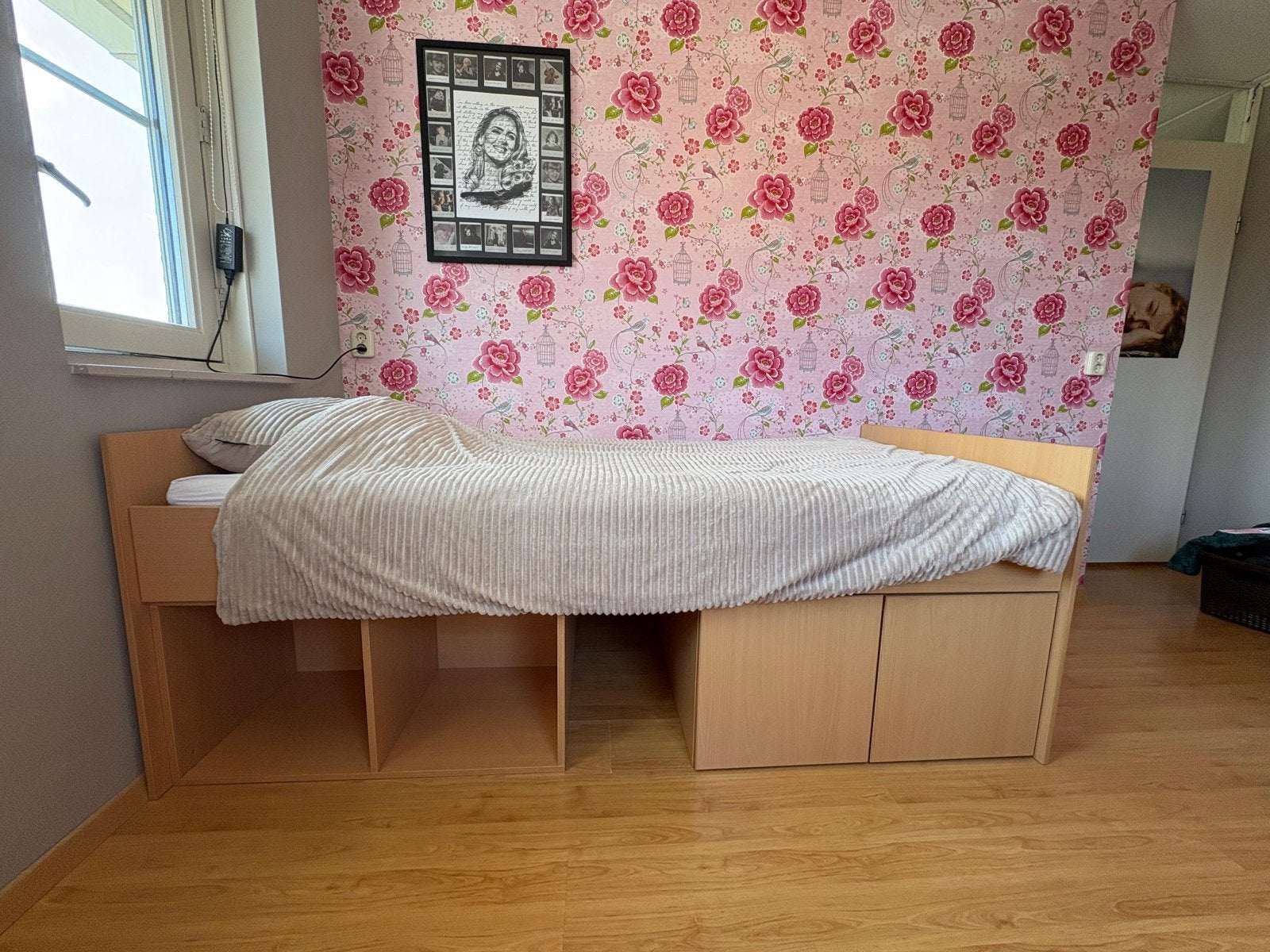 Gratis! Mooi stevig bed met opbergruimte, Bribus beuken, Ophalen, Gebruikt, Eenpersoons, Bruin