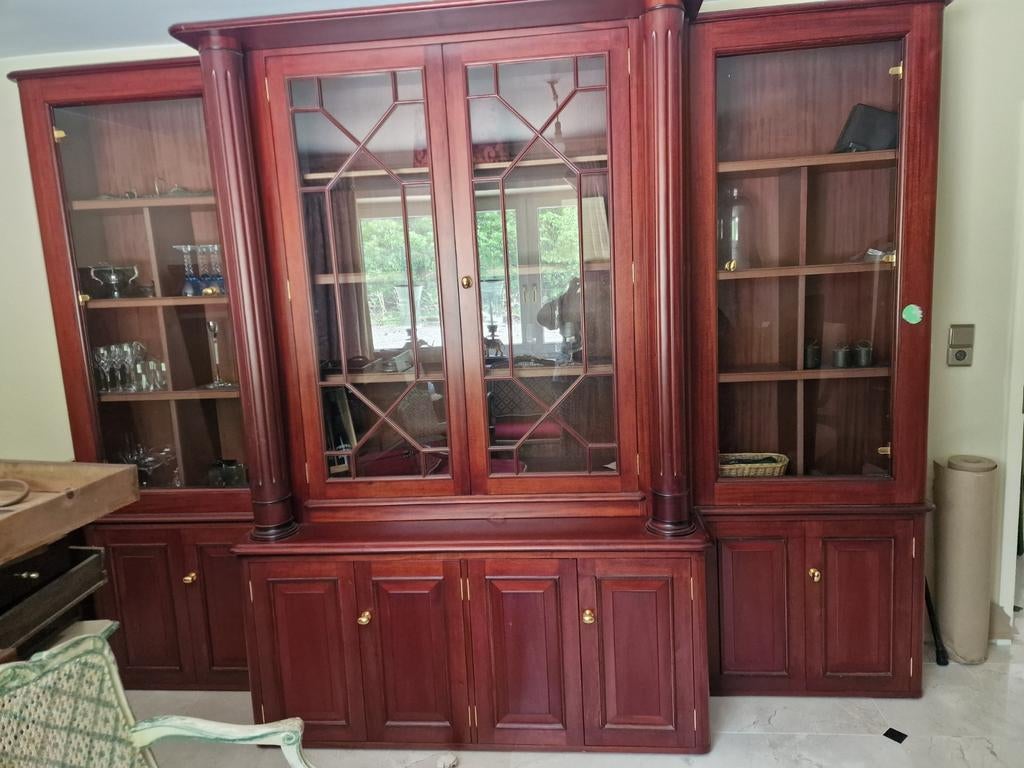 Grote klassieke boekenkast/vitrinekast, mahoniehout, Huis en Inrichting, Kasten | Vitrinekasten, Gebruikt, 200 cm of meer, 200 cm of meer