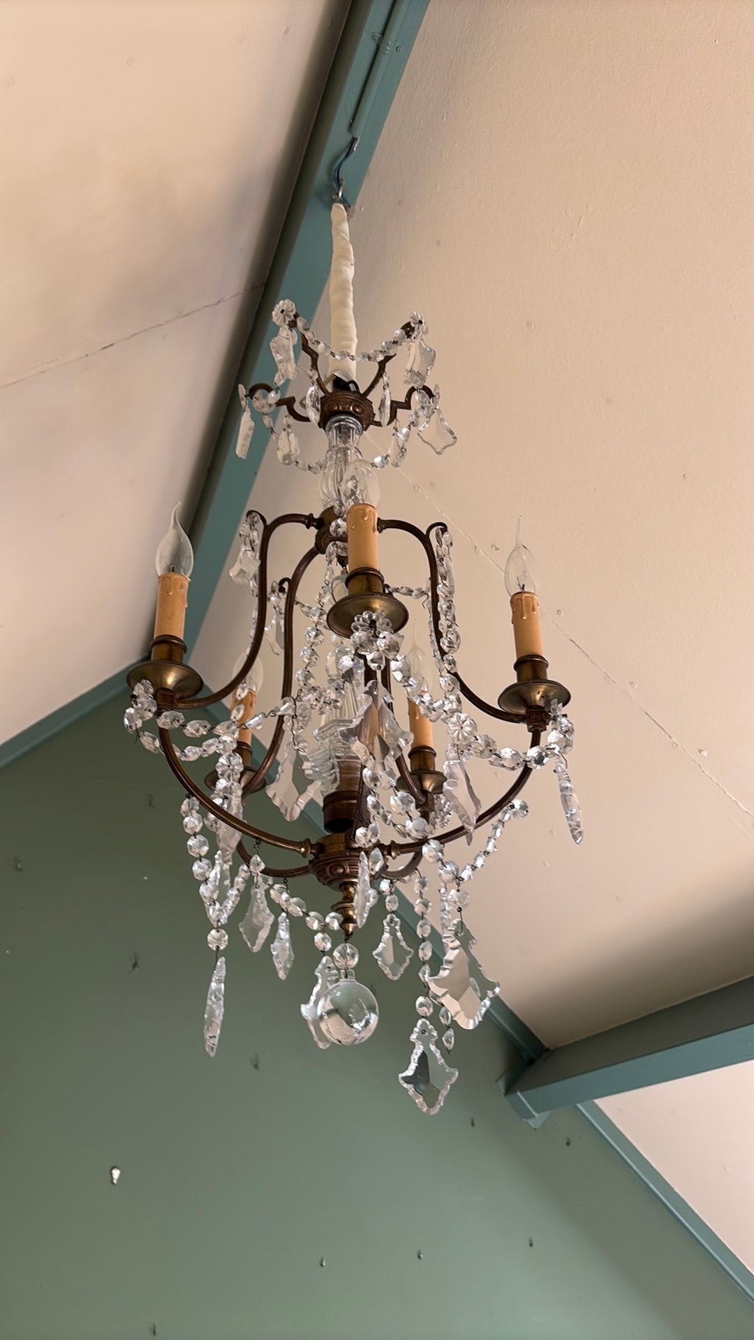 Klassieke vintage kristallen kroonluchter met glaspegels, Ophalen, Zo goed als nieuw