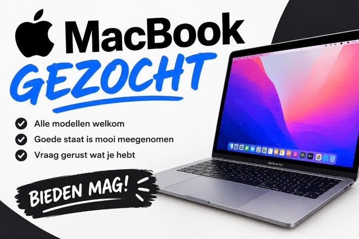 MacBook gezocht, Ophalen, Overige modellen, Zo goed als nieuw, Onbekend